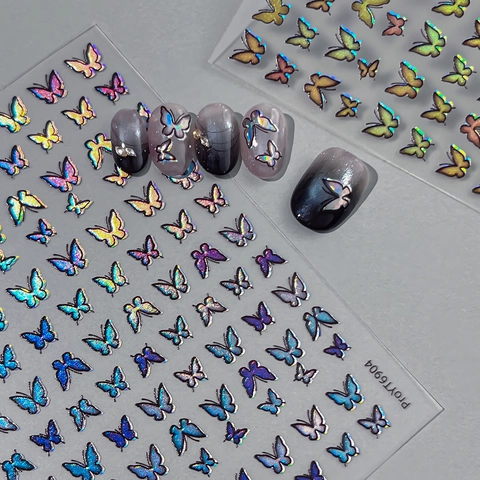 Holographic Butterfly Nail Art Stickers Laser Aurora Adhesive DIY Nail Decals For Women Manicure Decoration Accessory