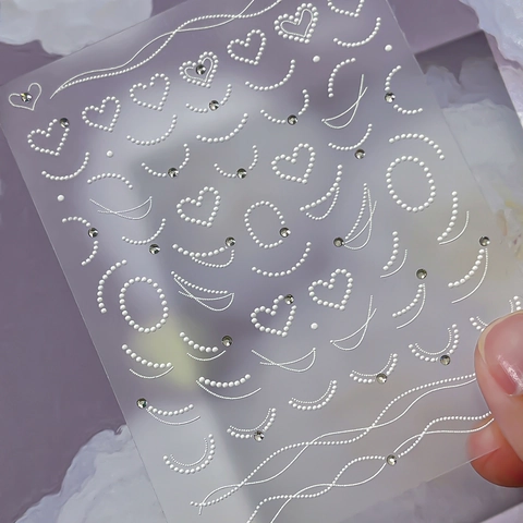 3D Relief Nagelaufkleber Mit Herz Kunstperle Und Strass Für Damen Französische DIY Maniküre Dekoration Aufkleber