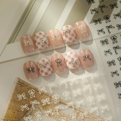 Schleife Nagelkunst Aufkleber Selbstklebend Schwarz Weiß Einfache Linie DIY Maniküre Dekoration Für Frauen Nagel Decals