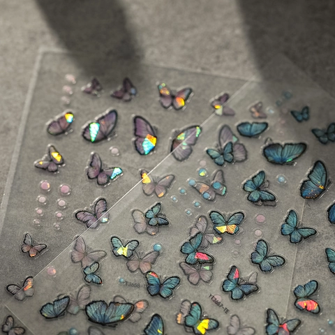 Holographic Butterfly Nail Art Stickers Laser Shell Light Self-Adhesive Decals For Women DIY Nail Decoration Manicure