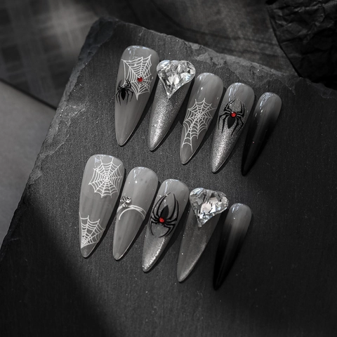 3D Embossed Halloween Spider Nail Stickers Gothic Black White Spider Web DIY Nail Art Decals For Women Festival Decor