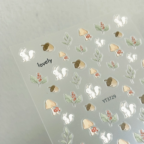 Squirrel Mushroom 5D Relief Nail Art Stickers Self Adhesive Forest Theme Autumn Leaves Nail Decals For Women DIY Manicure Decoration