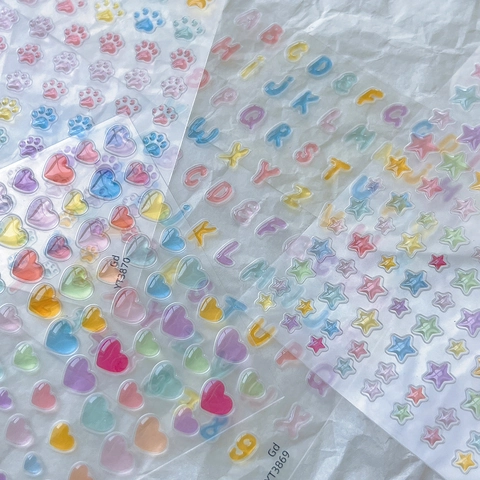 3D Jelly Macaron Color Nail Art Stickers Heart Star Cat Paw Letter Number Relief DIY Decoration Manicure Decals For Women