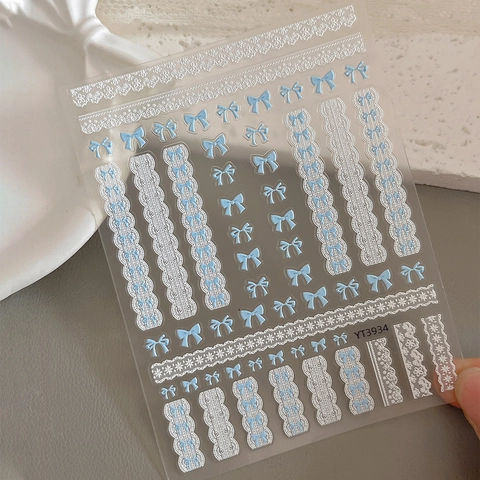 5D Embossed Bow Nail Art Stickers Lace Texture DIY Manicure Decals For Women Fashion Elegant Nail Decoration Stickers