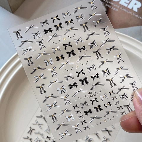 3D Bow Nail Art Stickers Black White Stripe Bowknot French Style Manicure Decals DIY Nails Art Decoration YT6357-6360