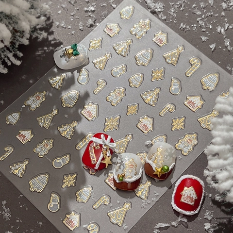 3D Geprägte Weihnachts Nagelaufkleber Gold Bronzieren Festliche Weihnachtsbaum Schneemann Selbstklebende Dekorative Nagelsticker