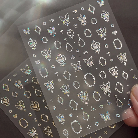 3D Bronzieren Schmetterling Herz Nagelkunst Aufkleber Holografischer Laser Gold Silber Geprägte Maniküre DIY Dekoration Abziehbilder