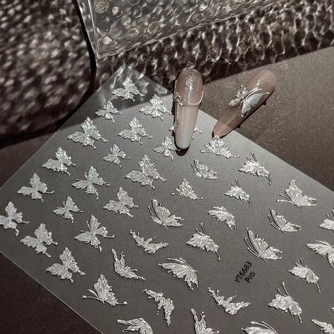 Three Dimensional Butterfly Nail Art Stickers Metallic Gold Silver Holographic Relief Manicure Decoration Decals For Women