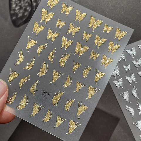 Three Dimensional Butterfly Nail Art Stickers Metallic Gold Silver Holographic Relief Manicure Decoration Decals For Women