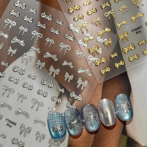 Pegatinas para Uñas de Lazo en Relieve 3D Oro Plata Metálico Calcomanías para Uñas de Lazo de Lujo DIY Decoración para Mujeres
