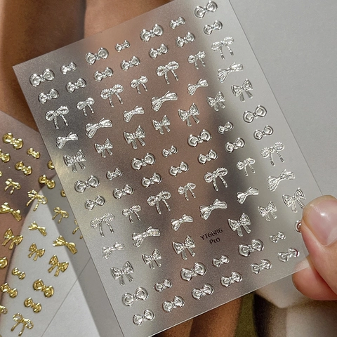 Pegatinas para Uñas de Lazo en Relieve 3D Oro Plata Metálico Calcomanías para Uñas de Lazo de Lujo DIY Decoración para Mujeres