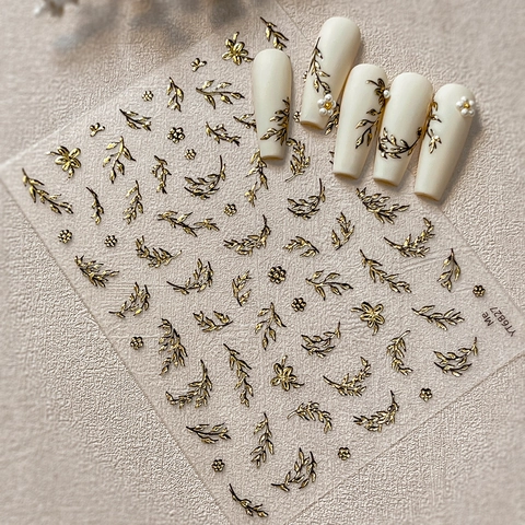 3D Relief Metallic Leaf Flower Nail Art Stickers Gold Silver Embossed Floral Decals Vintage Nail Art Decoration For Women Manicure