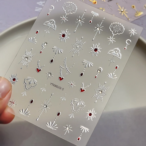 Bohemian Retro 3D Embossed Nail Art Stickers Celestial Sun Moon Star Heart Metallic Relief DIY Manicure Decor Accessories