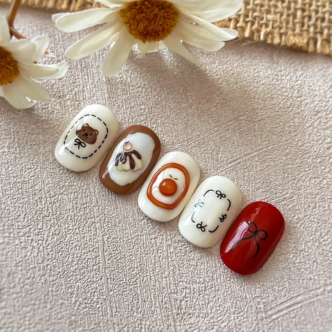 Süße Cartoon Gelee Bär Schleife Nagelkunst Aufkleber 3D Relief Nachtisch Orange Herz DIY Maniküre Dekoration Für Damen Schmuck