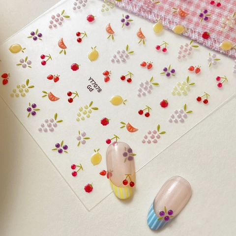 Fruit Theme 3D Relief Nail Art Stickers Cute Mini Cherry Strawberry Lemon Embossed Jelly Self Adhesive Nail Decals For Women DIY Decoration