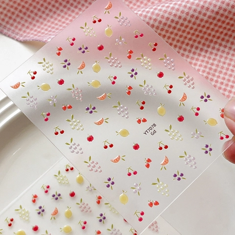 Fruit Theme 3D Relief Nail Art Stickers Cute Mini Cherry Strawberry Lemon Embossed Jelly Self Adhesive Nail Decals For Women DIY Decoration