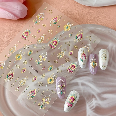 5D Geprägte Nagelsticker Goldprägung Vintage Hofstil Mandala Blumen Selbstklebend Schmuck Nageldekoration Für Damen