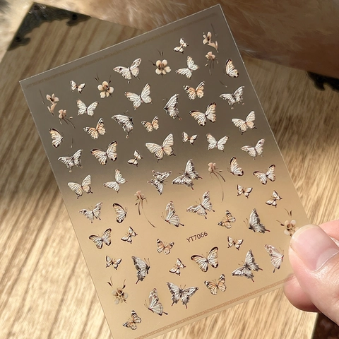 Reliëf Vlinder Nagelstickers Vintage 3D Bloemen Zelfklevende Decals Elegante DIY Nageldecoratie Voor Vrouwen Manicure YT7066