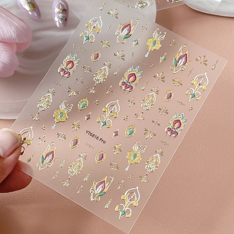5D Geprägte Nagelsticker Goldprägung Vintage Hofstil Mandala Blumen Selbstklebend Schmuck Nageldekoration Für Damen