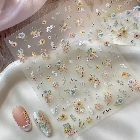 Vintage 5D Geprägte Blumen Nagelaufkleber Retro Französisch Floral Relief Nagelsticker Für Damen DIY Maniküre Dekoration