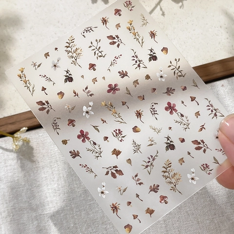 Vintage Autumn 3D Embossed Nail Art Stickers Botanical Floral Dried Leaf Mushroom Pattern DIY Manicure Decal Decoration