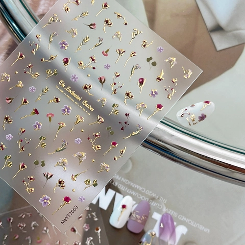 Vintage Floral Gold Foil Nail Art Stickers Elegant Embossed Flower Decals For Women Sweet Fashionable Manicure Decoration