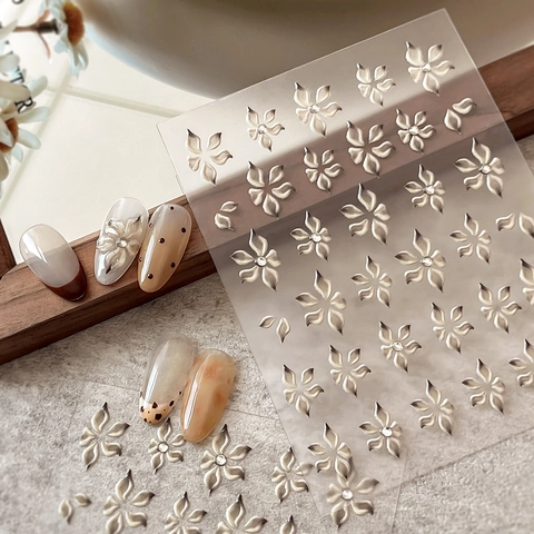 5D Embossed Floral Nail Art Stickers Vintage 3D Self Adhesive Flower Nail Decals With Rhinestones For Women DIY Manicure Decoration