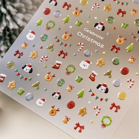 Weihnachten 3D Geprägte Nagelkunst Aufkleber Weihnachtsmann Rentier Schneeflocken Niedlich Cartoon Selbstklebend Nagel Dekor