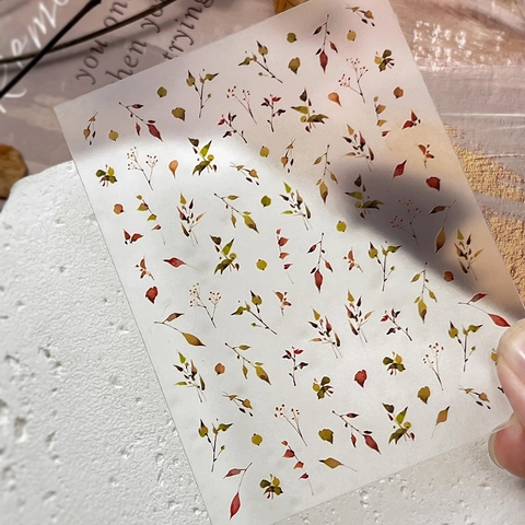 Autumn Maple Leaf Nail Art Stickers Retro Forest Plant Berry Design Matte Semi-Transparent DIY Manicure Decoration