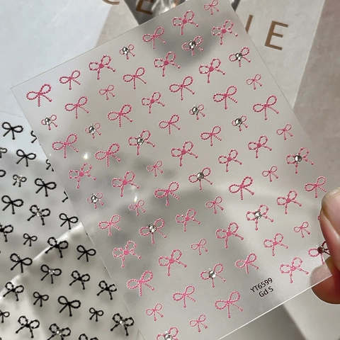 3D Embossed Bow-knot Nail Art Stickers With Rhinestones Sweet Style Colorful Nail Decals For Women DIY Nail Decoration
