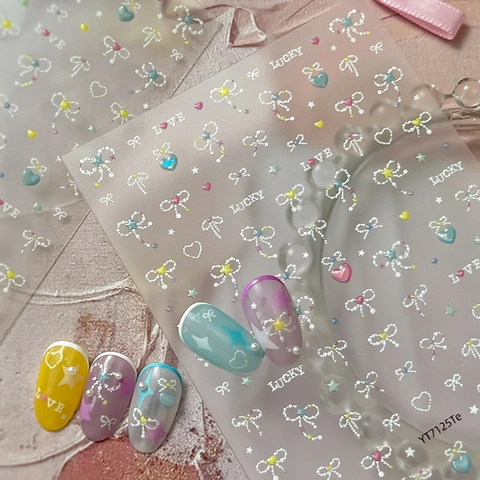 3D Relief Nagelaufkleber Muschellicht Stern Schleife Herz Designs Macaron Farbe Geprägte Maniküre DIY Dekorative Aufkleber