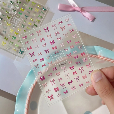 3D Embossed Ribbon Bow Nail Art Stickers With Artificial Pearl Accents Sweet Elegant Manicure Decoration Decals For Women DIY Design