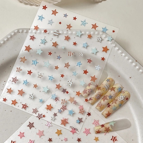 Embossed Star Nail Art Stickers 3D Multicolor Pentagram Decals Sweet Minimalist Fashion Decoration Sticker For Women Manicure Beauty