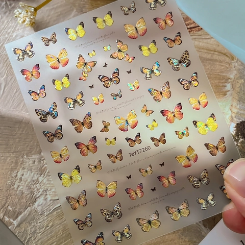 3D Relief Realistic Butterfly Nail Art Stickers Holographic Laser Self Adhesive Butterfly Decals For Women DIY Manicure