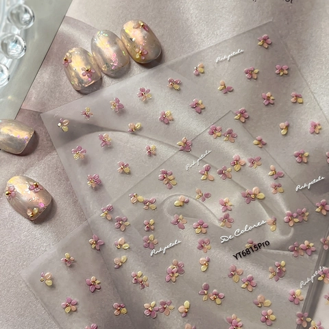 Autocollants à Ongles Fleurs en Relief Rose Jaune Floral Ongles Décalcomanies Bronzage Autocollants DIY Manucure Décoration Pour Femmes Bijoux