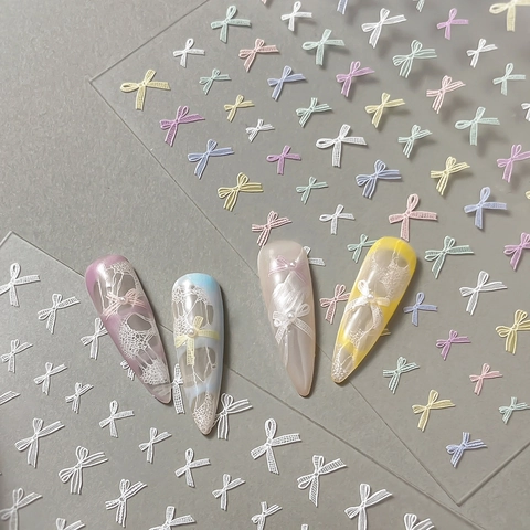 Embossed Bow Nail Art Stickers Lace Texture Butterfly Knot Self Adhesive Nail Decals For Women DIY Manicure Decoration