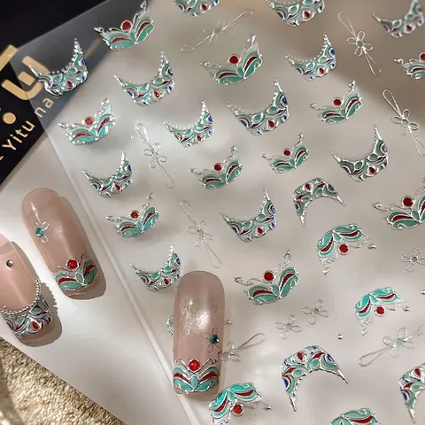 Nagelaufkleber Im Chinesischen Stil Dunhuang Vergoldet Vintage Heißprägung Relief Krone Bogen Design Für Damen Nageldekoration