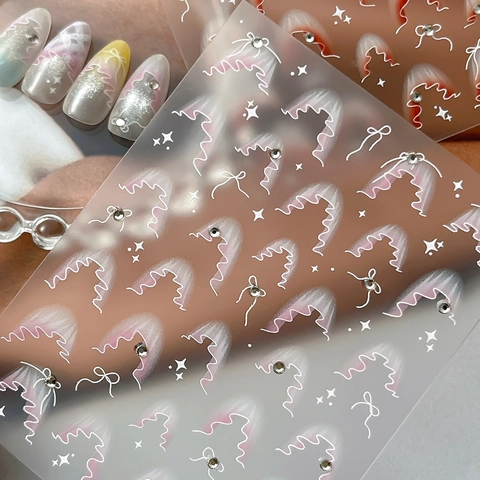 French Style 3D Rhinestone Nail Art Stickers Elegant Bow Lace Pattern Manicure Decoration For Women DIY Nail Design