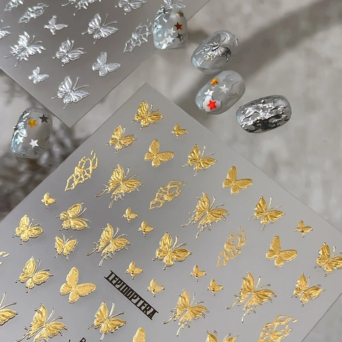 3D Relief Schmetterling Nagelaufkleber Gold Silber Prägung Selbstklebende Mariposa Decals Elegant DIY Nail Art Dekoration Für Damen Maniküre