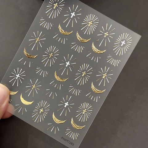 Gothic Nail Art Stickers Metallic Cross Moon Star Design Self Adhesive Manicure Decals For Women Professional DIY Nail Decoration