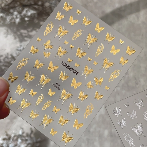 3D Relief Schmetterling Nagelaufkleber Gold Silber Prägung Selbstklebende Mariposa Decals Elegant DIY Nail Art Dekoration Für Damen Maniküre