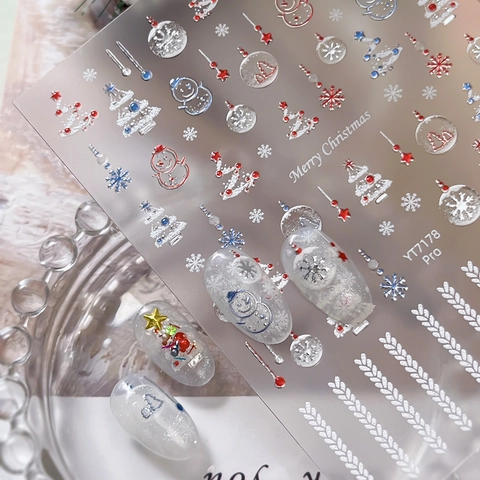 5D Embossed Christmas Nail Art Stickers Snowflake Snowman Christmas Tree Self Adhesive Decals For Winter Manicure Decoration