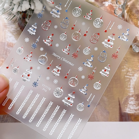 5D Embossed Christmas Nail Art Stickers Snowflake Snowman Christmas Tree Self Adhesive Decals For Winter Manicure Decoration