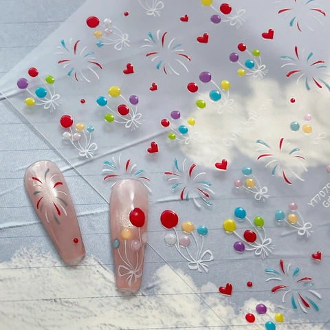 3D Geprägt Nagelaufkleber Bunte Ballon Feuerwerk Herz Süß Niedlich Maniküre Abziehbilder Für Damen DIY Nageldekoration
