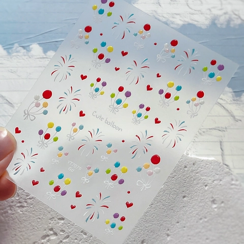 3D Geprägt Nagelaufkleber Bunte Ballon Feuerwerk Herz Süß Niedlich Maniküre Abziehbilder Für Damen DIY Nageldekoration
