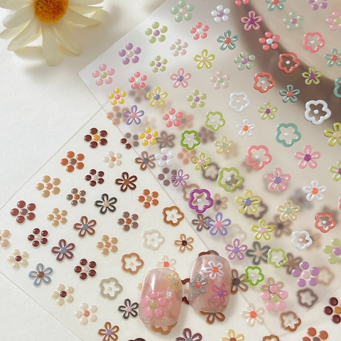 3D Embossed Flower Nail Art Stickers Bronzing Gold Silver Floral Daisy Self Adhesive Manicure Decoration For Women DIY Nails