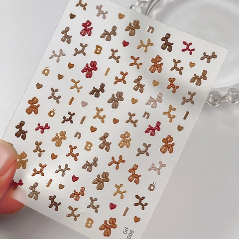 3D Relief Balloon Dog Nail Art Stickers Cute Cartoon Heart Embossed Self Adhesive Nail Decals For Women DIY Manicure