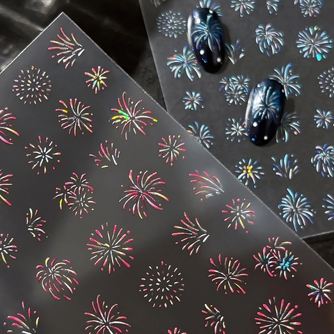 Holographische Feuerwerk Nagelkunst Aufkleber 3D Laser Glitzernde Schale Dekore Für Neujahr Party Damen DIY Maniküre Dekoration