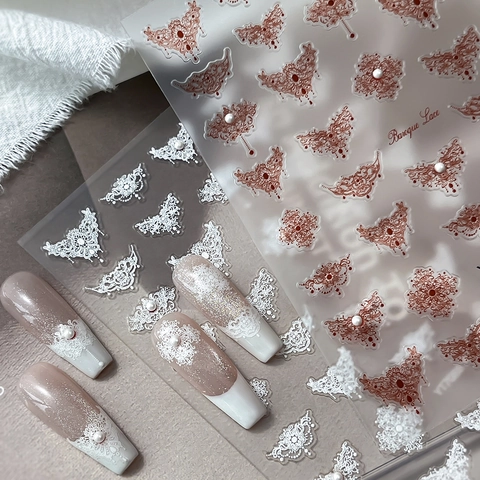 Baroque Lace 5D Relief Nail Art Stickers Butterfly Design Nail Decals With Artificial Pearls For Women DIY Manicure Decoration