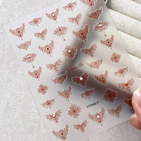 Baroque Lace 5D Relief Nail Art Stickers Butterfly Design Nail Decals With Artificial Pearls For Women DIY Manicure Decoration